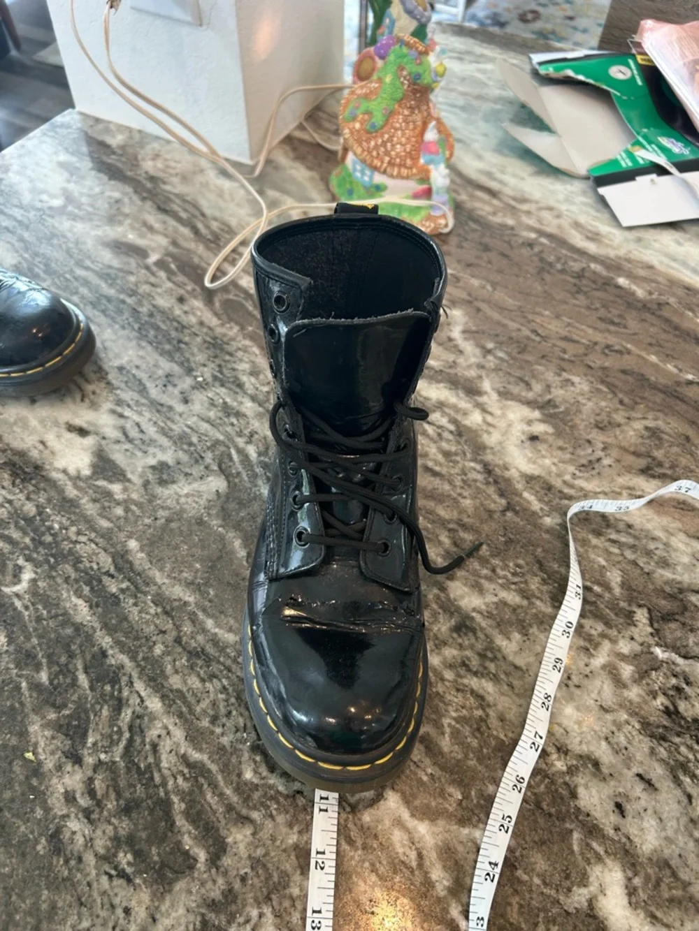 Dr. Martens Black Patent Combat Boots size tag faded 8? Have wear cracking punk - Picture 16 of 16